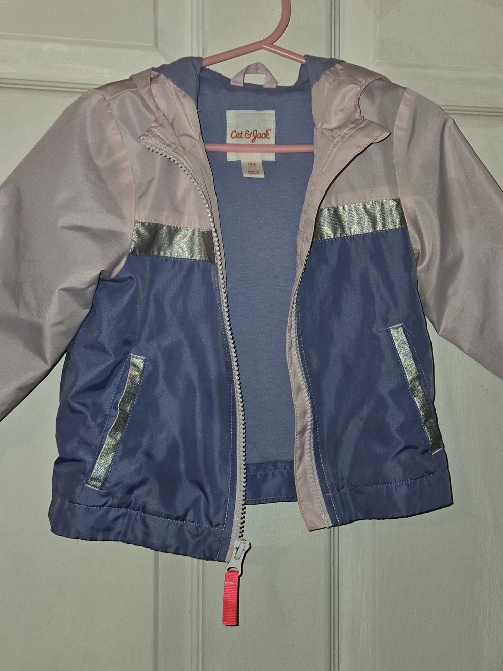 Cat & Jack Girls' Two-Tone Pink and Navy Hooded Jacket SZ 18M